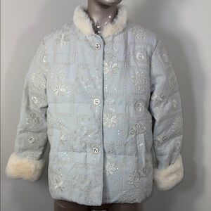 Chic Elegant Embroidered Insulated Jacket Baby Blue